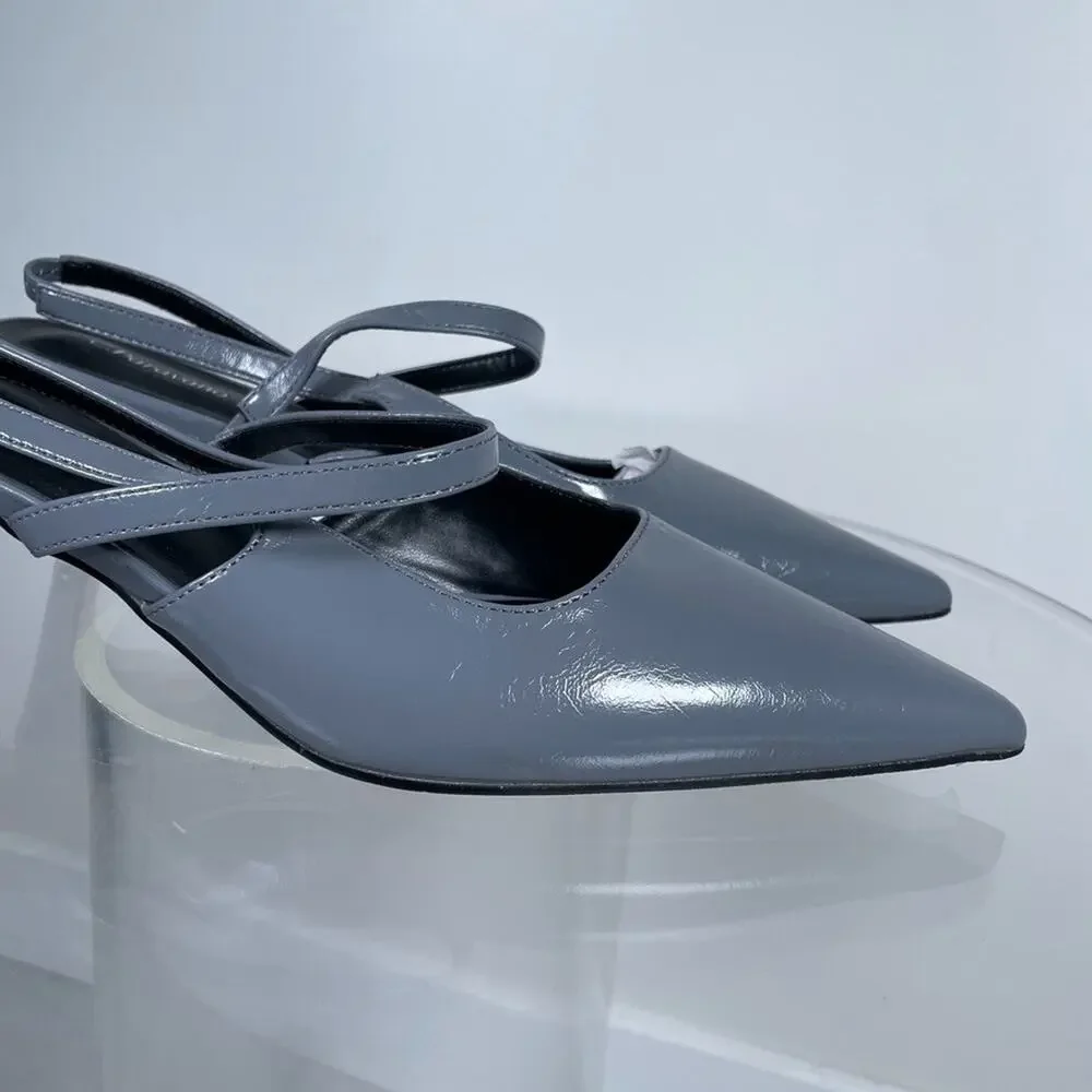C. Paravano Heels 41 US 10 HELEN Pointed Toe Kitten Heel Gray Leather Business